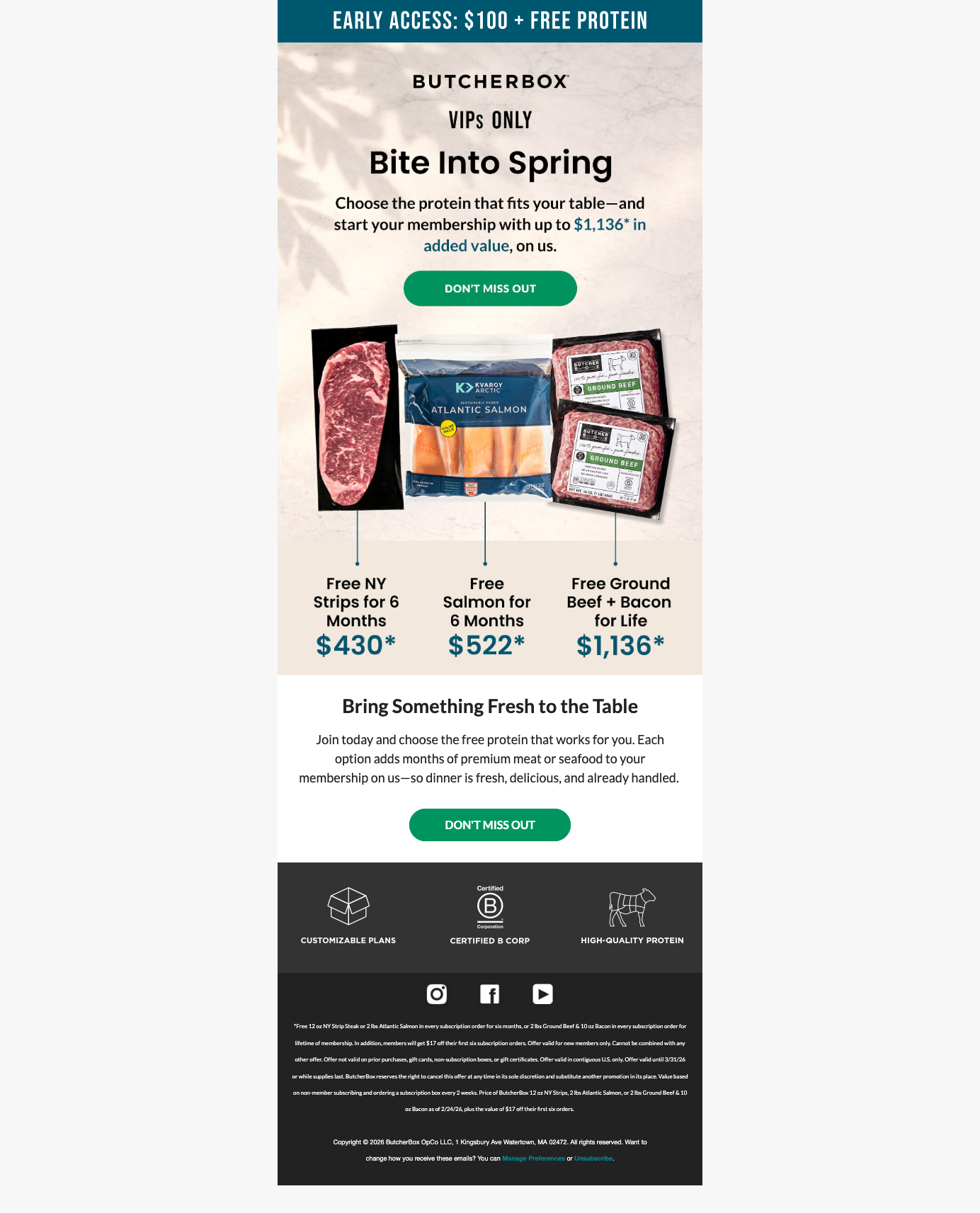 CATCH! $100 off + FREE protein.