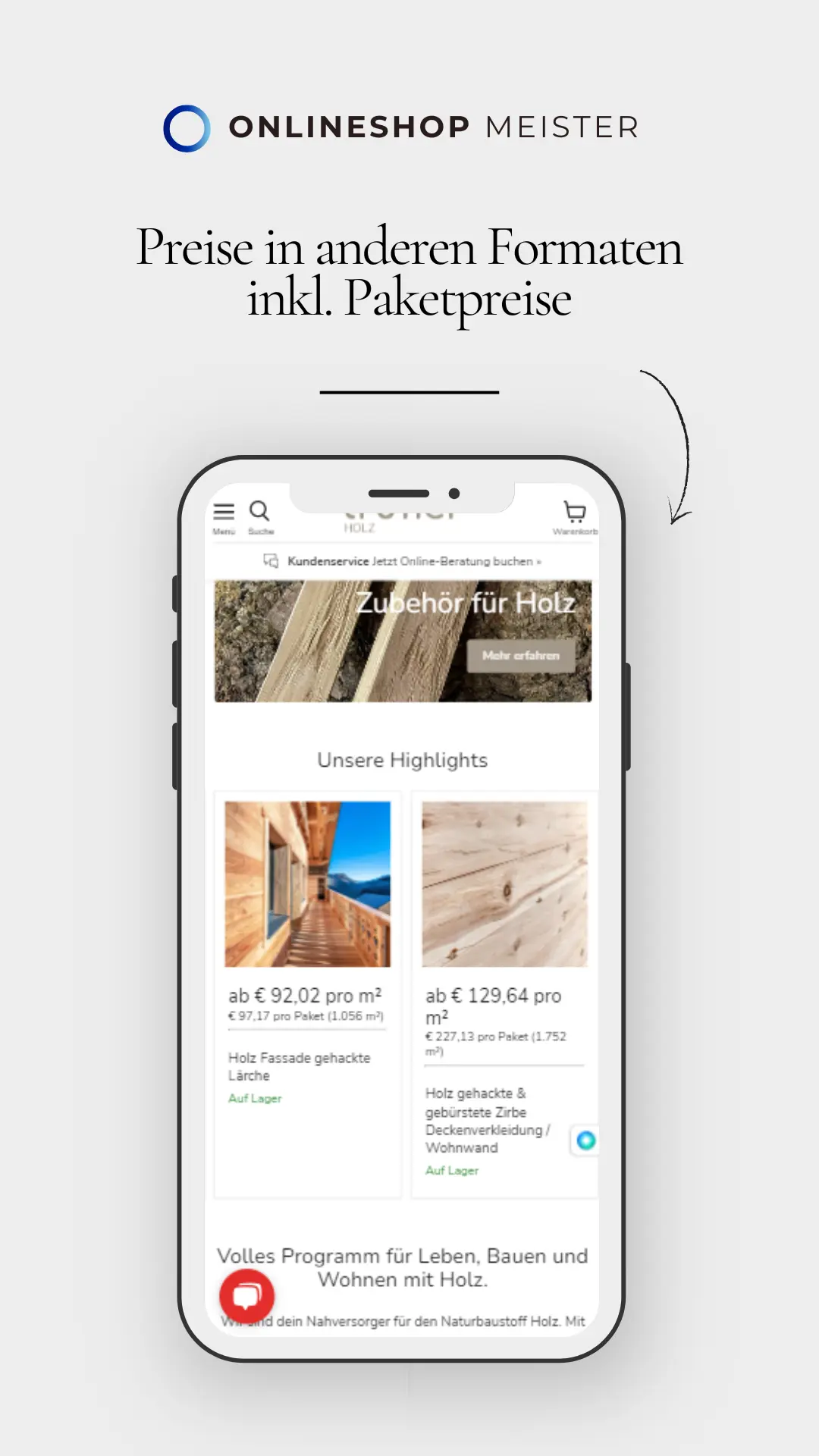 Shopify Paketpreise und Preis pro Quadradmeter