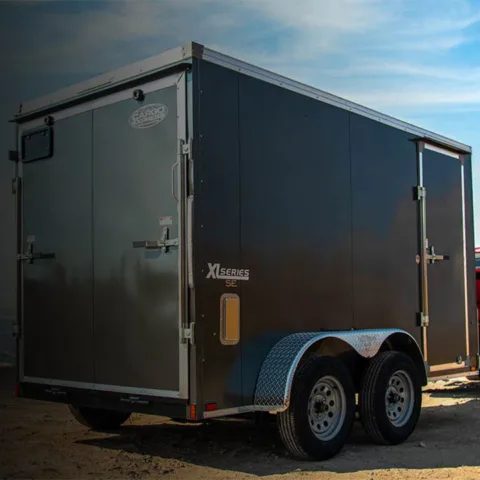 Trailers and equipment at a dealer lot