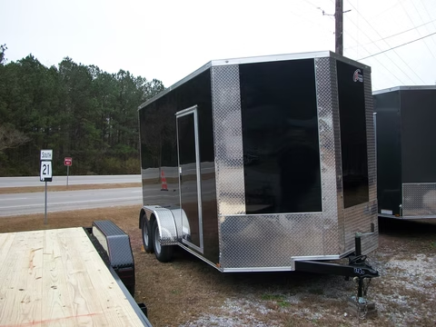 Trailers and equipment at a dealer lot
