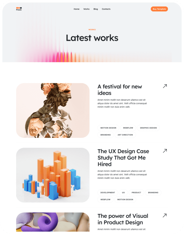 PraxisMX Webflow Template Screens