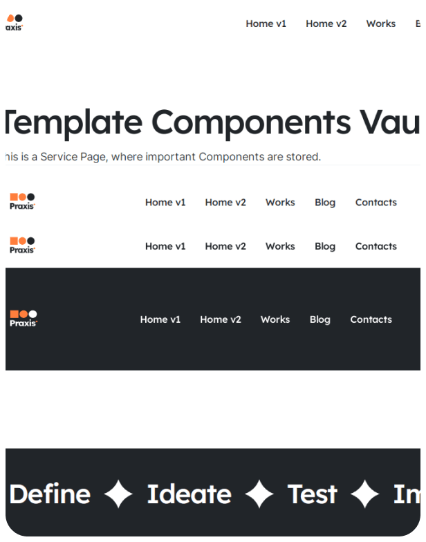 PraxisMX Webflow Template Screens