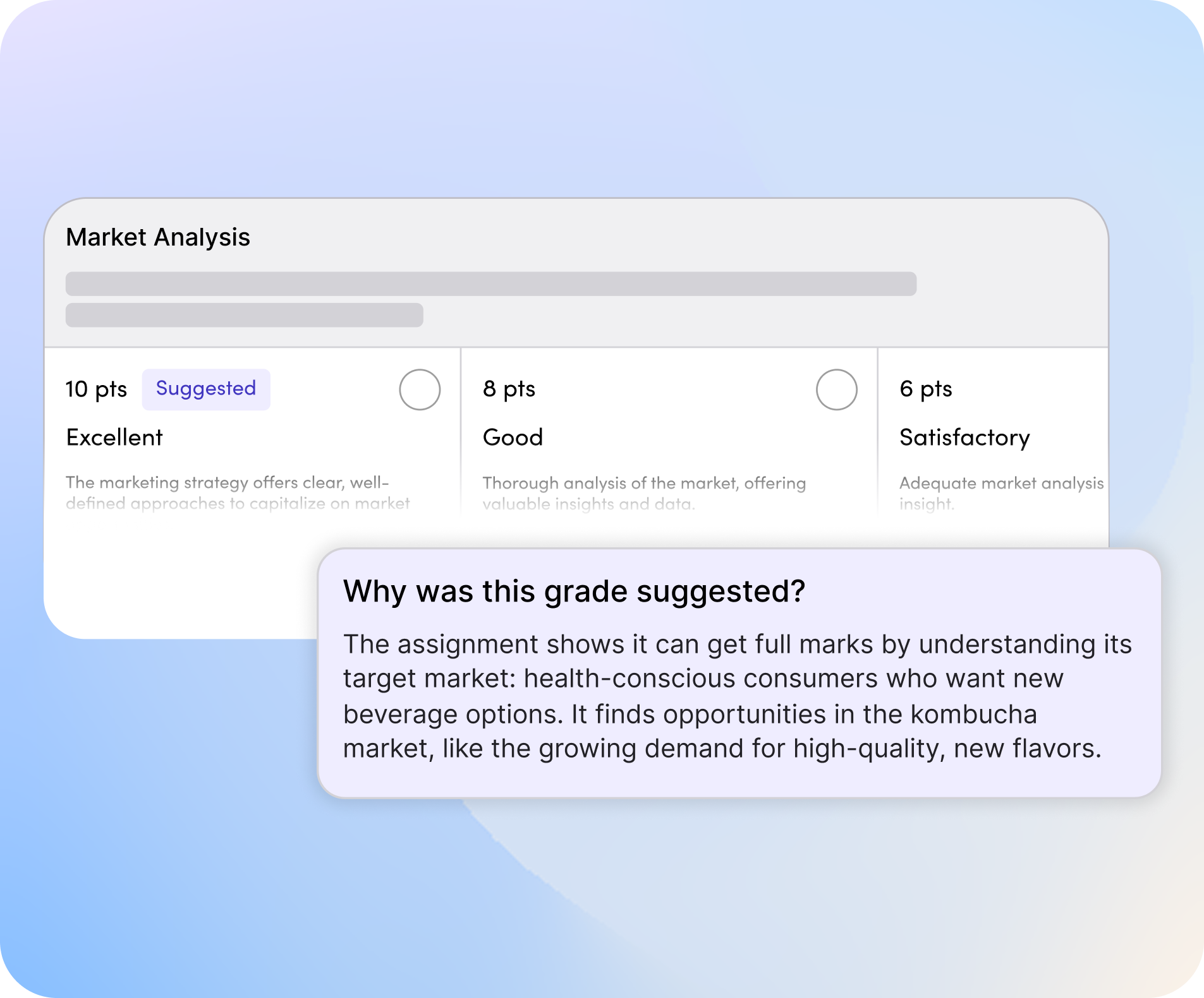 Screenshot of AI grading suggestions with human-in-the-loop decision-making