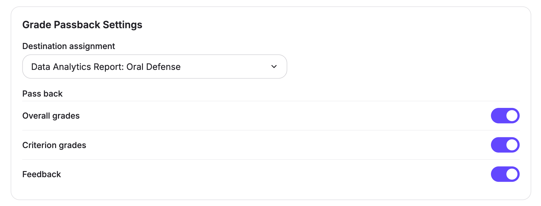 Choosing a grade passback destination independently of the source assignment