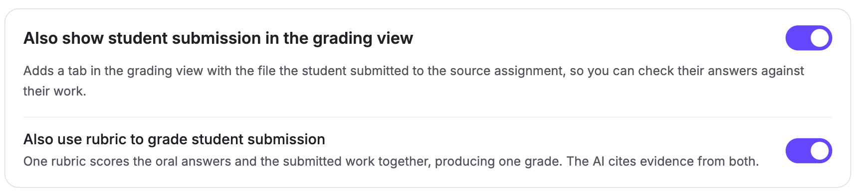 TimelyGrader settings for grading written assignments and oral defence together or separately