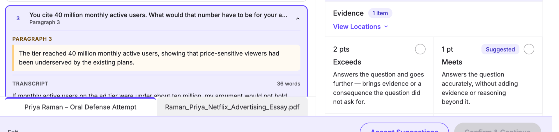 TimelyGrader review showing the written and oral submissions