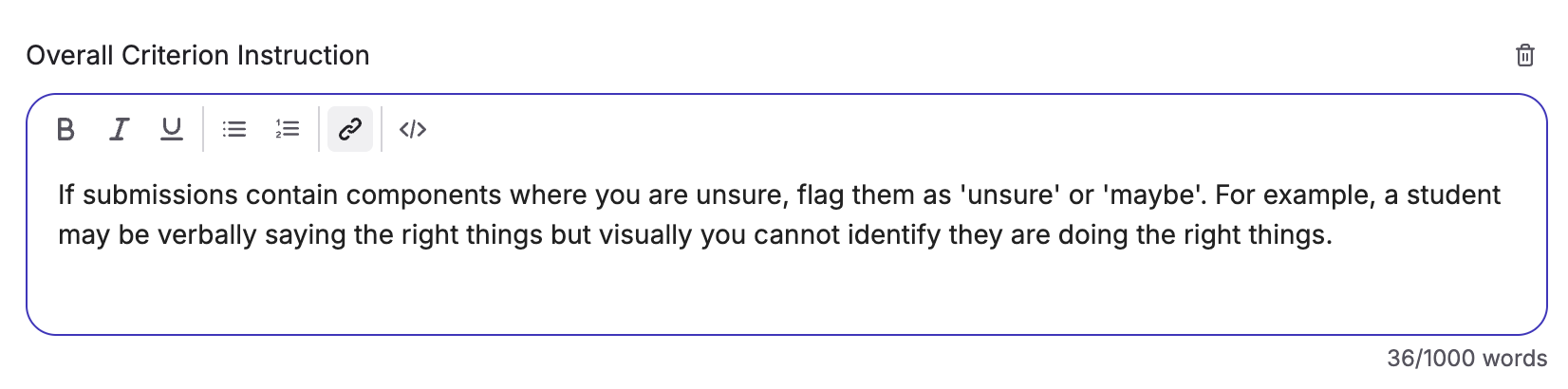 Overall criterion instructions asking Hugo to flag unclear evidence for review.