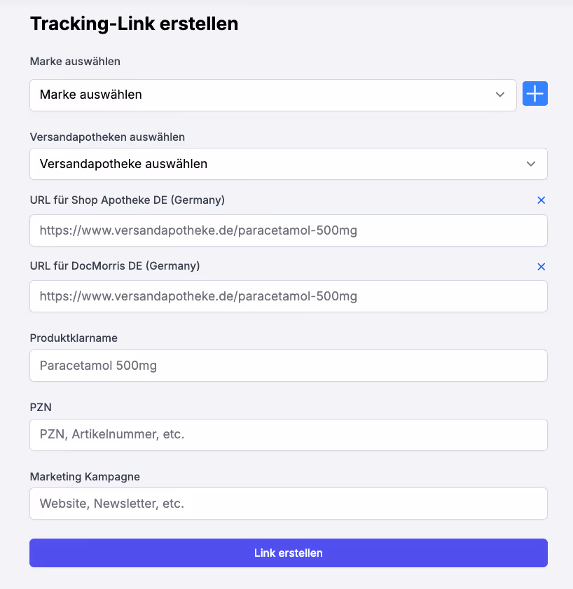 Link Tracking Popup for online pharmacy