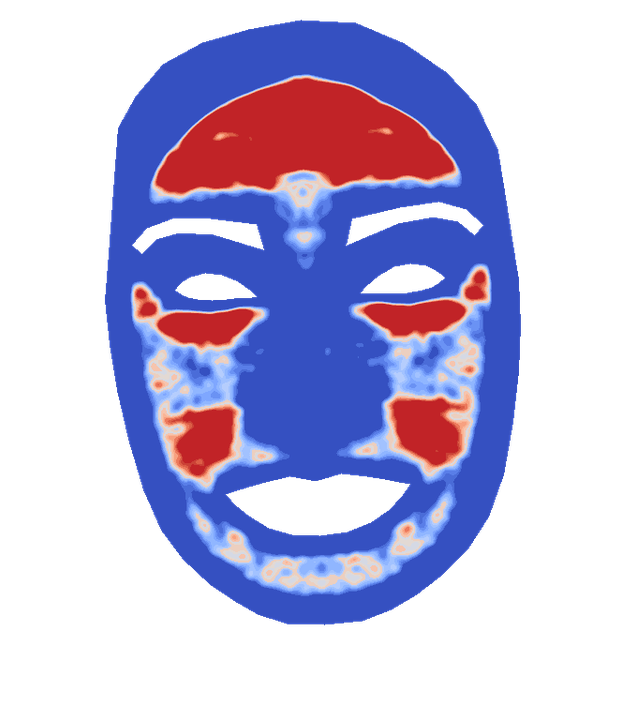 Dryness mask from the skin analysis drawn over the face