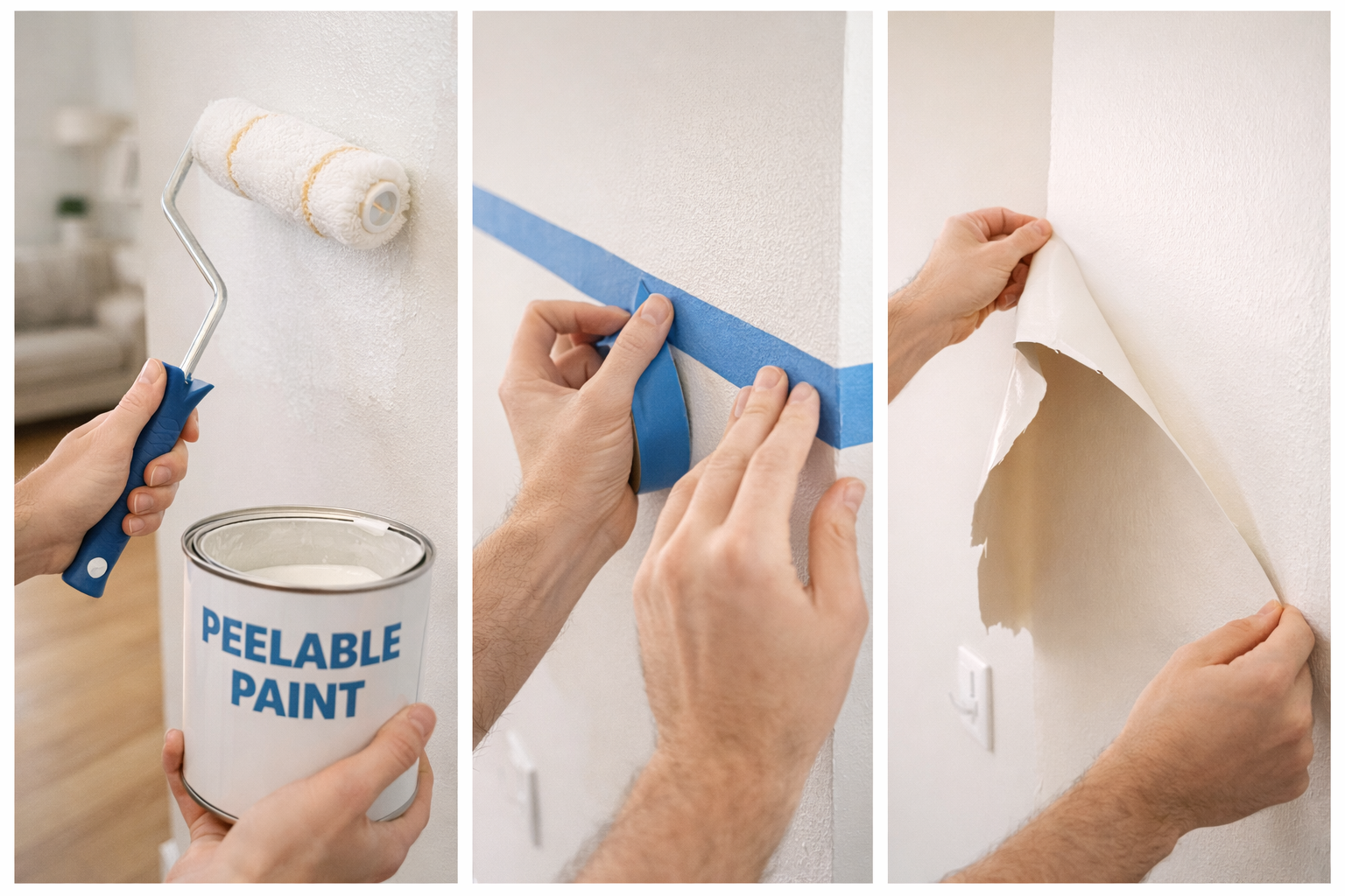 Step-by-step painting projects for renters using peelable paint and tape in apartment