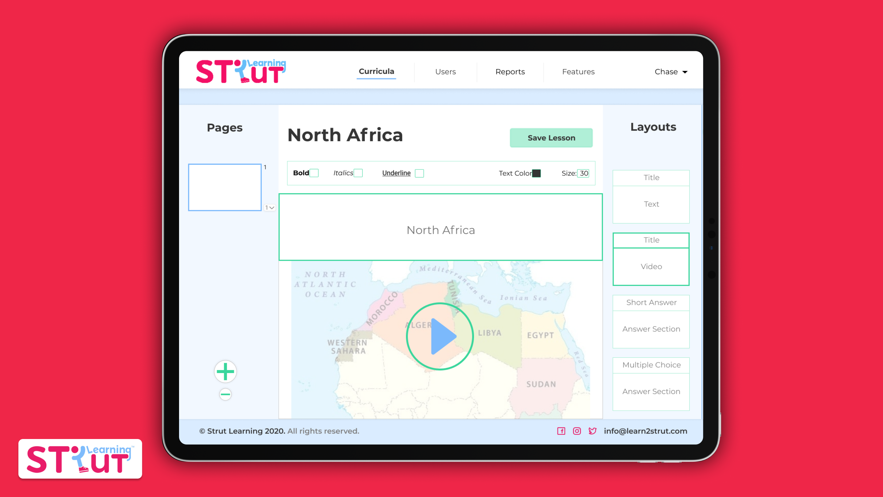 A Strut Learning prototype mockup