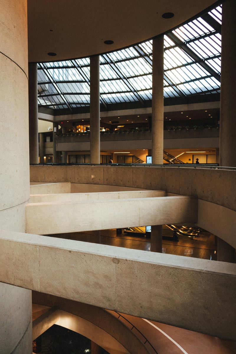 Multi-level atrium with concrete architecture