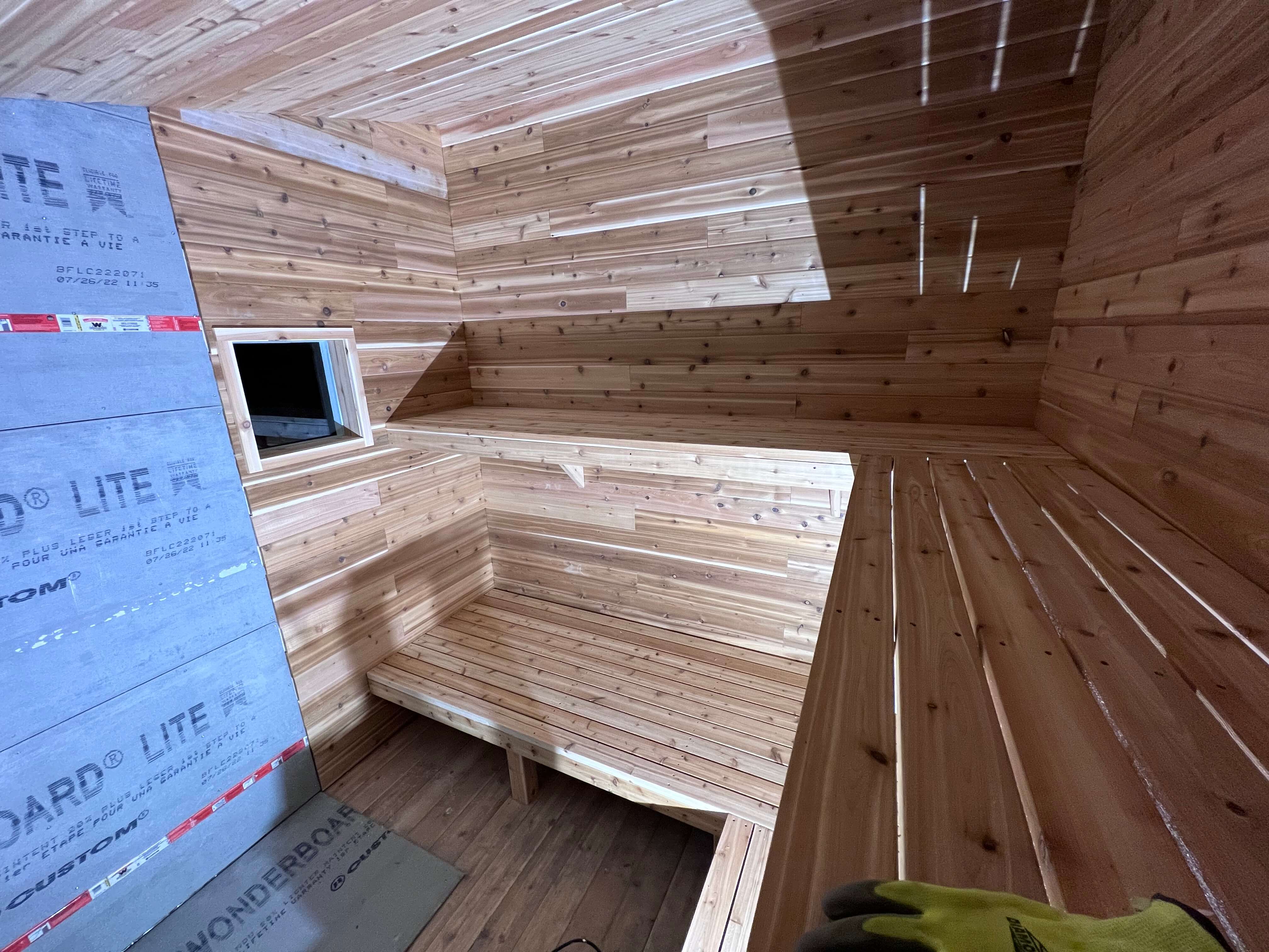 Exterior insulated sauna built out of wood
