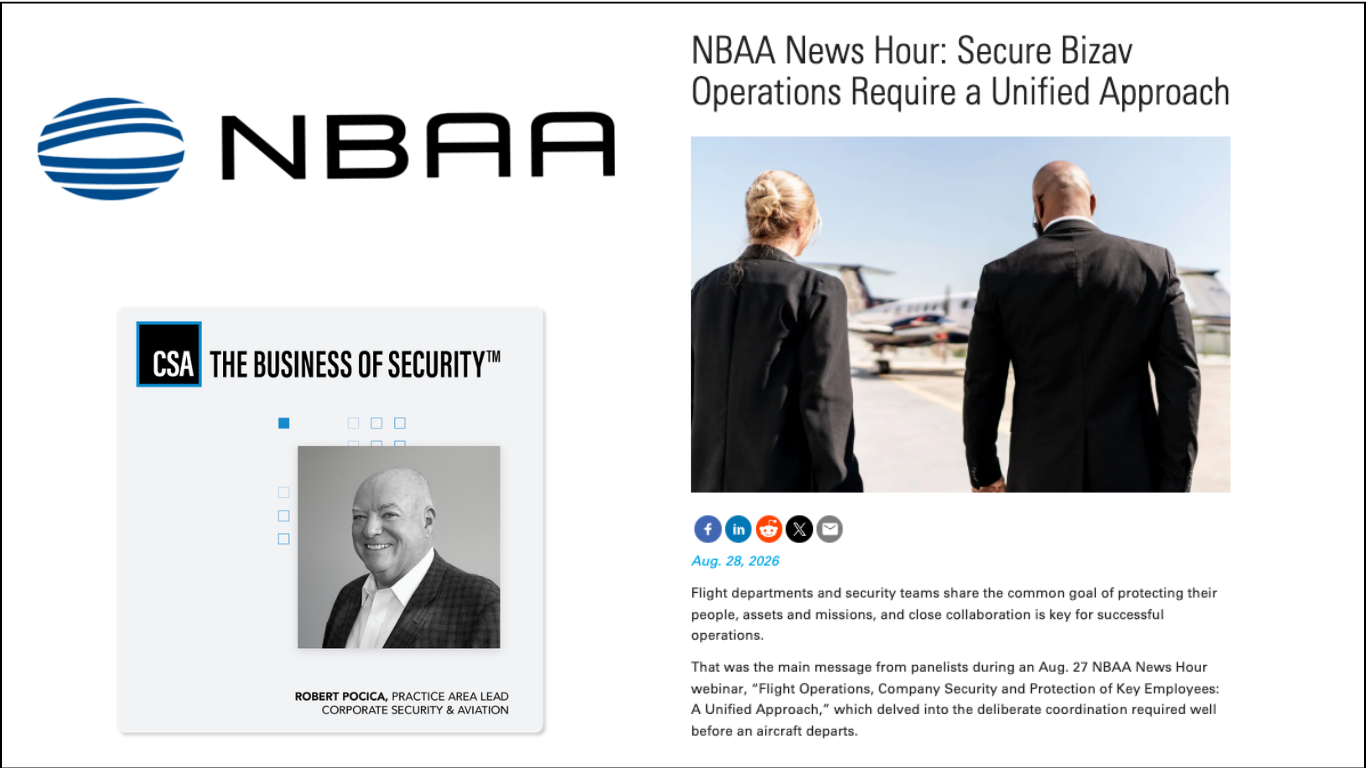Flight departments and security teams share the common goal of protecting their people, assets and missions, and close collaboration is key for successful operations.