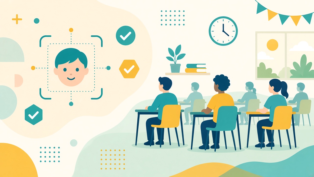 Illustration of K-12 classroom attendance benefits using facial recognition