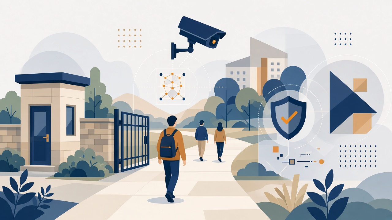 Illustration of AI-powered facial recognition enhancing overall campus security