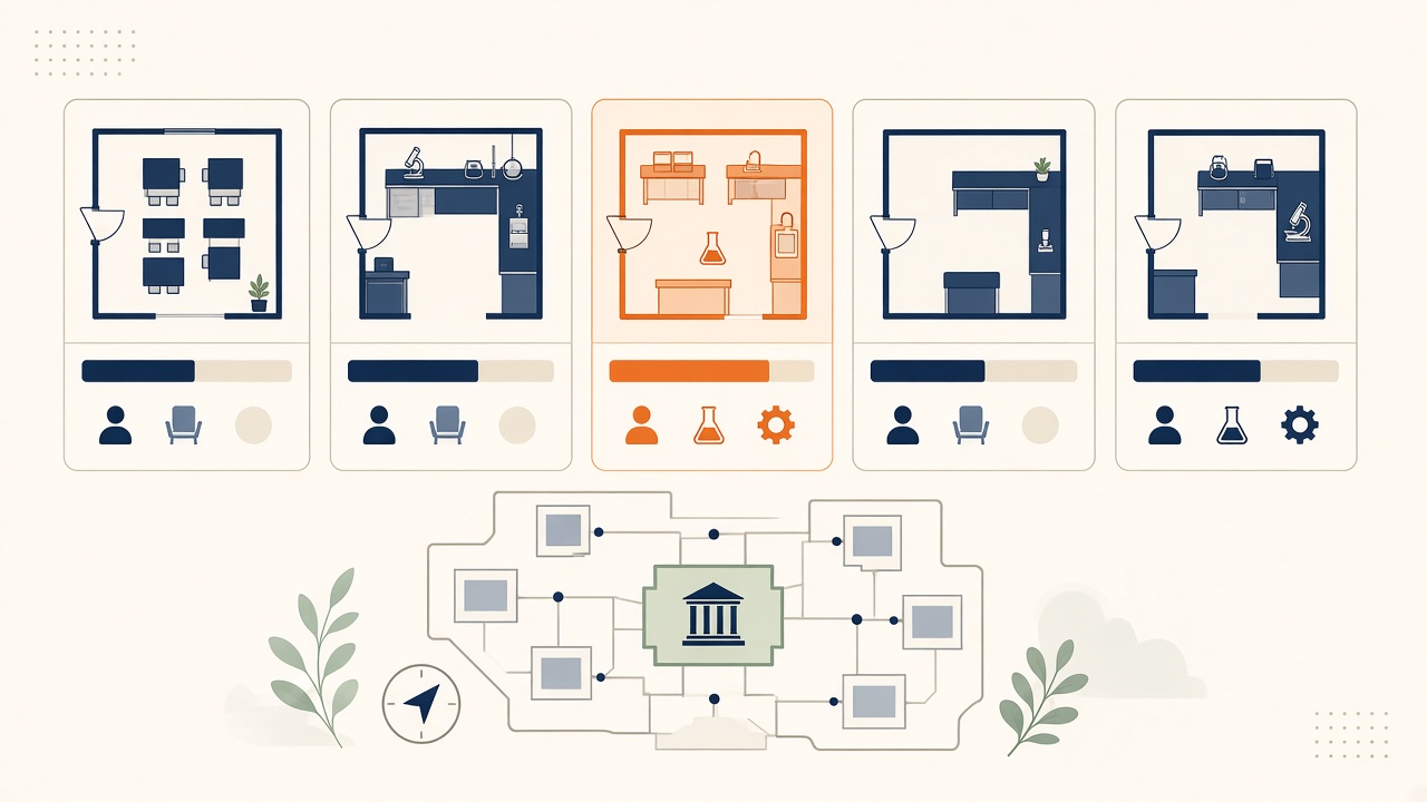 Illustration of campus rooms and labs optimized on a smart timetable