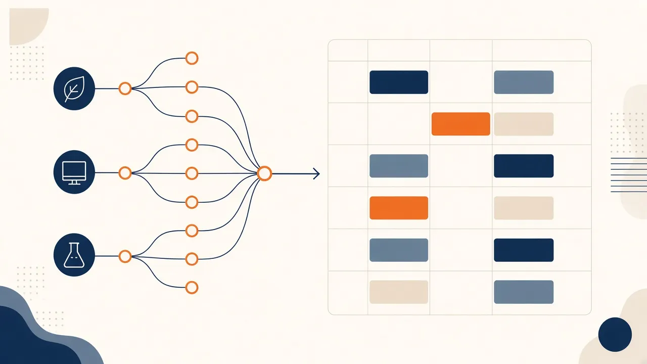 Illustration of university elective course choices mapped onto a timetable