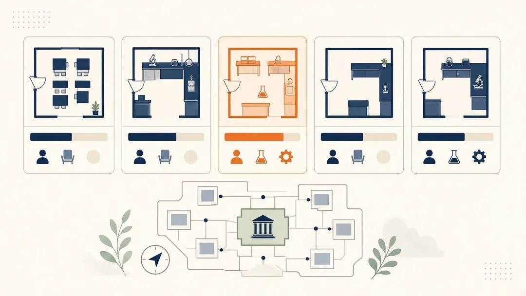 Illustration of campus rooms and labs optimized on a smart timetable