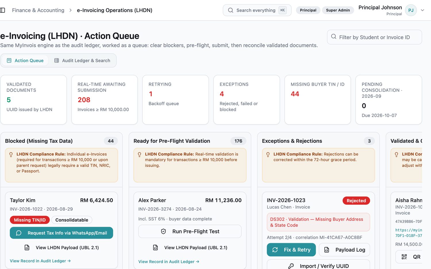 EduNest LHDN MyInvois e-Invoicing queue