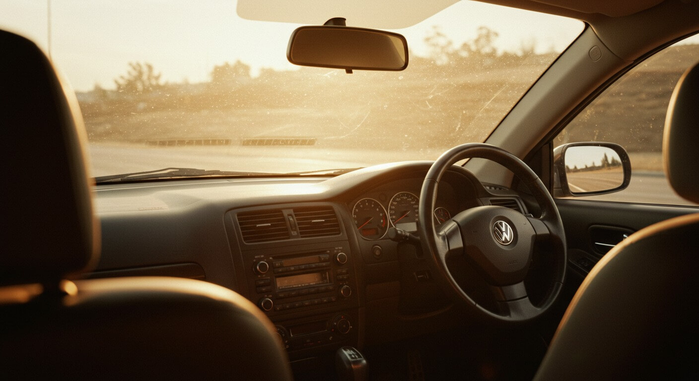 Interior recalentado de auto en Querétaro sin polarizado adecuado, ideal para mostrar efectos del sol fuerte