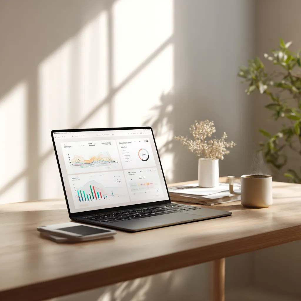 Ein Laptop auf einem Schreibtisch, der Dashboards zeigt