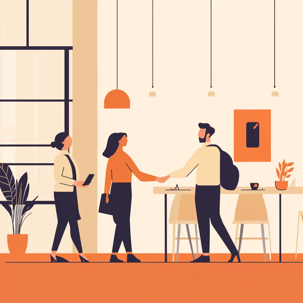 Mann und Frau geben sich in einer Unternehmensumgebung die Hand
