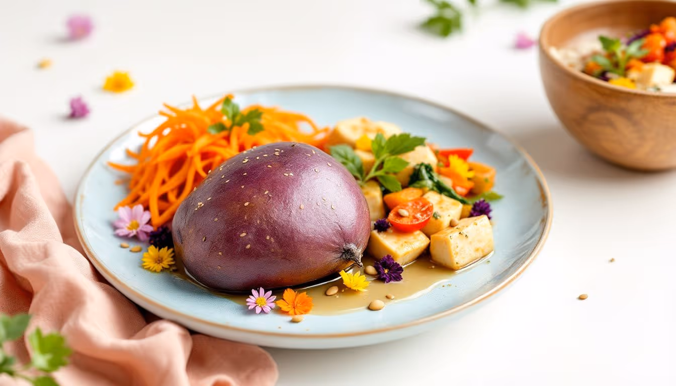 A traditional Okinawan meal featuring colorful plant-based dishes known for their longevity benefits.