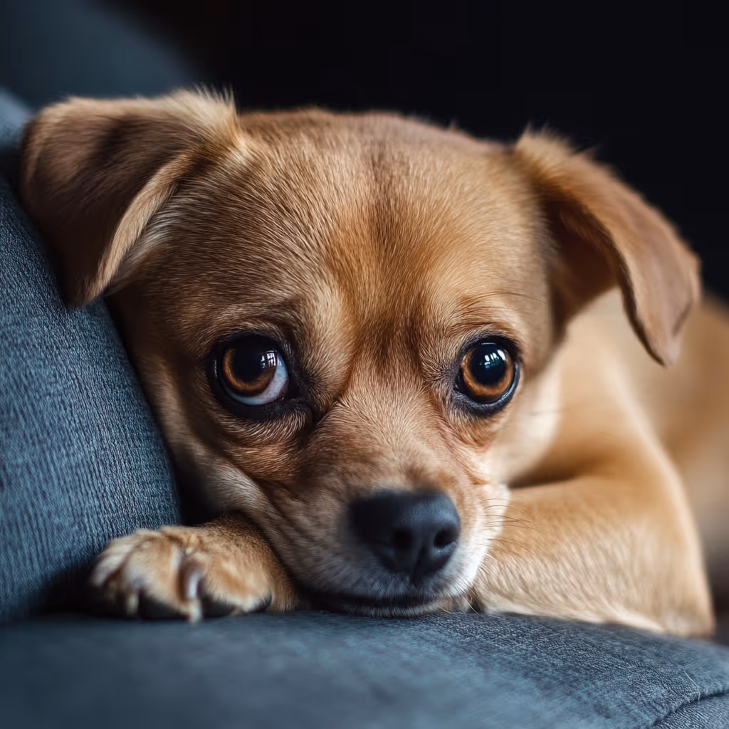 A pet showing signs of discomfort, which may indicate symptoms of pancreatic cancer in animals.
