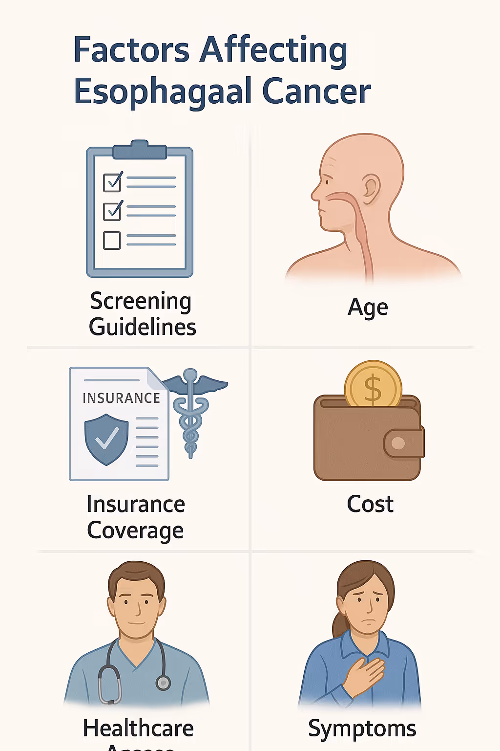 An infographic depicting factors affecting esophageal cancer screening.