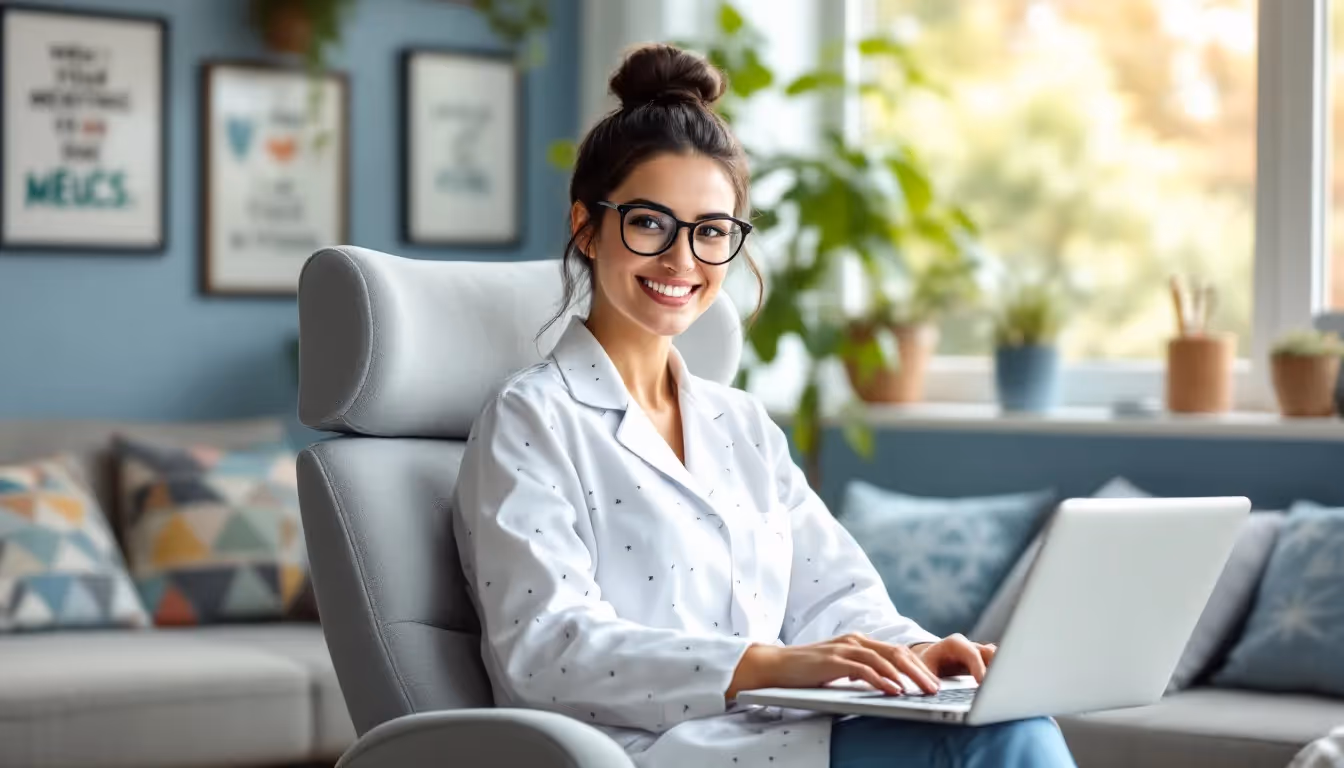 A person starting their own telehealth practice from home.