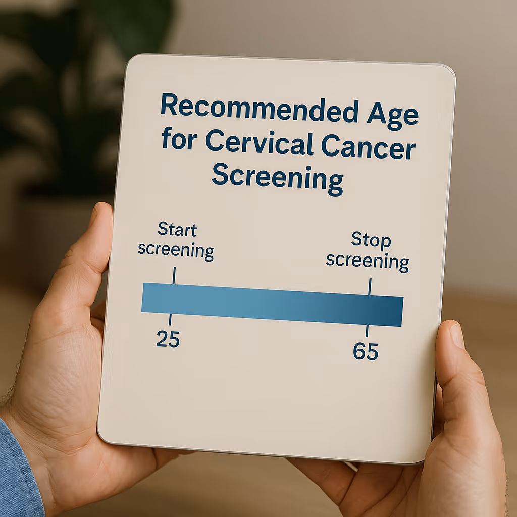 A chart illustrating the recommended age for cervical cancer screening.