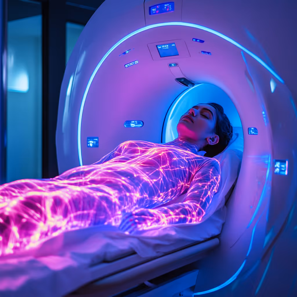 An illustration of a patient undergoing a full body scan.