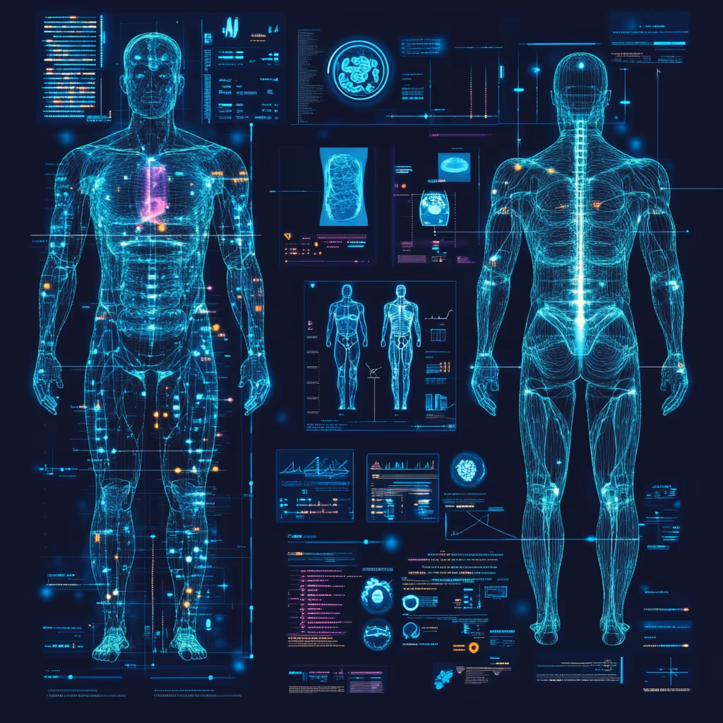 A diagram showing various conditions detected by full body scans.
