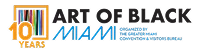 Logo reading 10 years Art of Black Miami organized by Greater Miami Convention & Visitors Bureau.