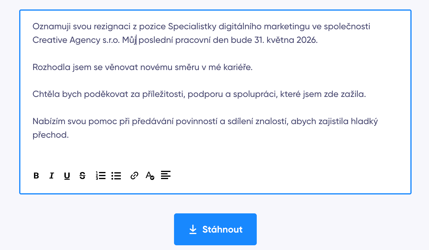 Možnost finálních úprav výpovědi