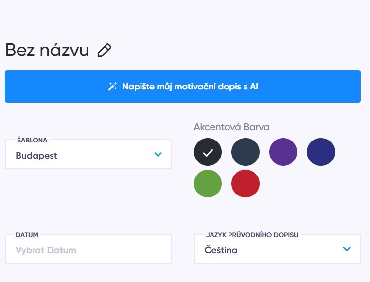 Výběr vizuálního stylu AI motivačního dopisu