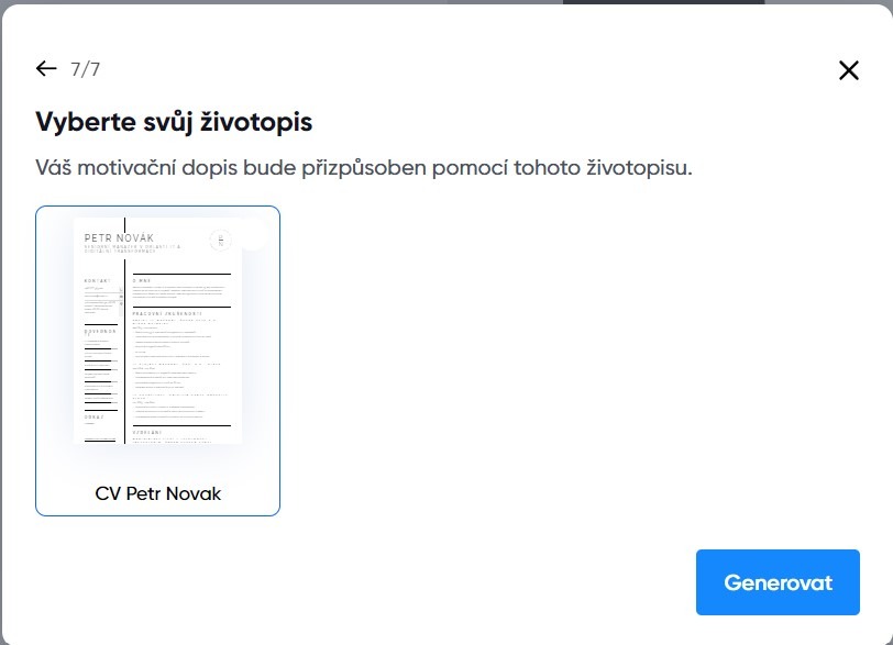 Vložení životopisu do AI generátoru