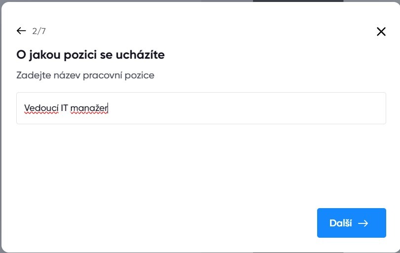 Zadání názvu pracovní pozice