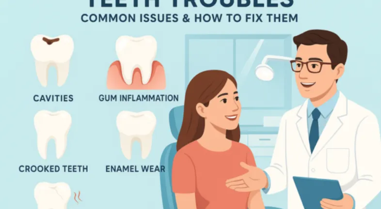 An illustration shows common teeth problems