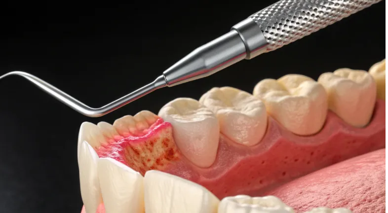  A dental tool probing a diseased gum.