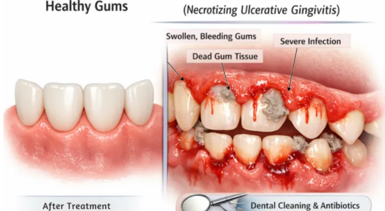 Healthy gums vs trench mouth comparison