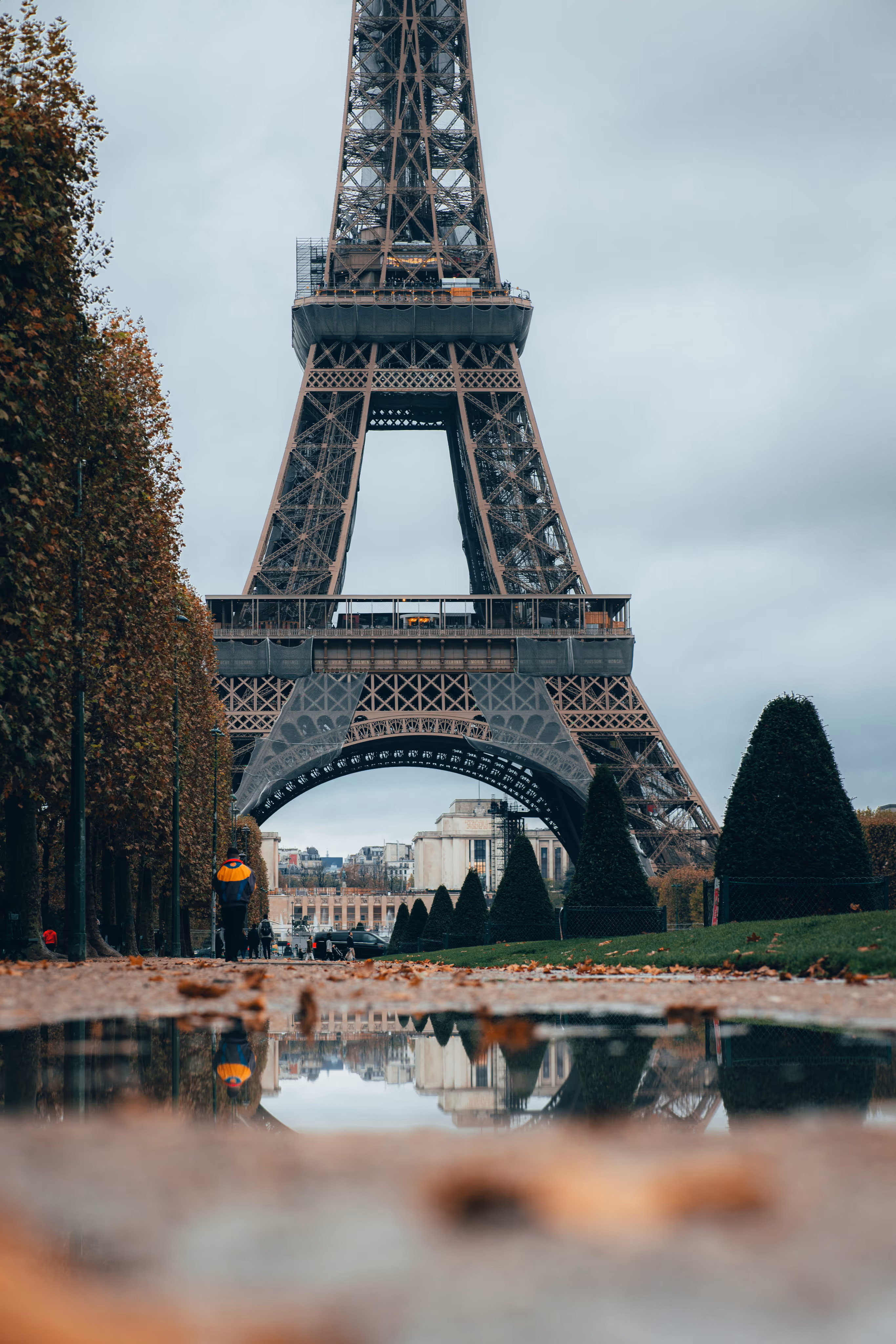 France Eiffel Tower during Autumn season from street view.