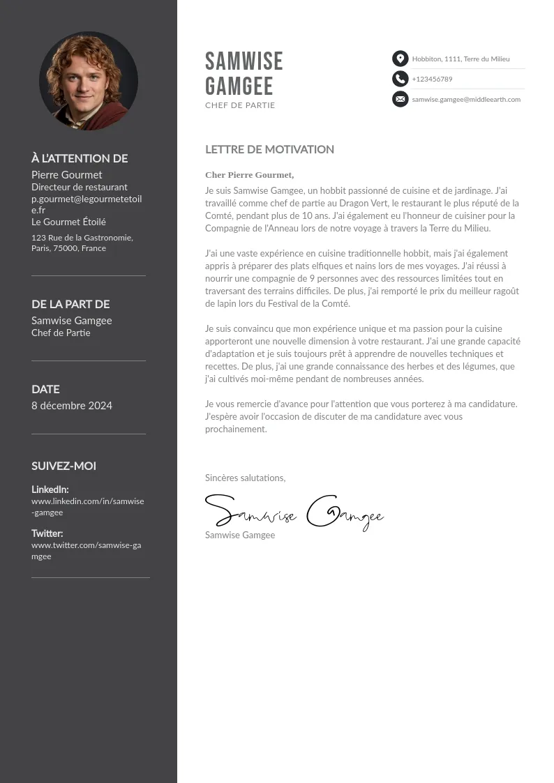 Lettre de motivation chef de partie : modèle et guide de rédaction