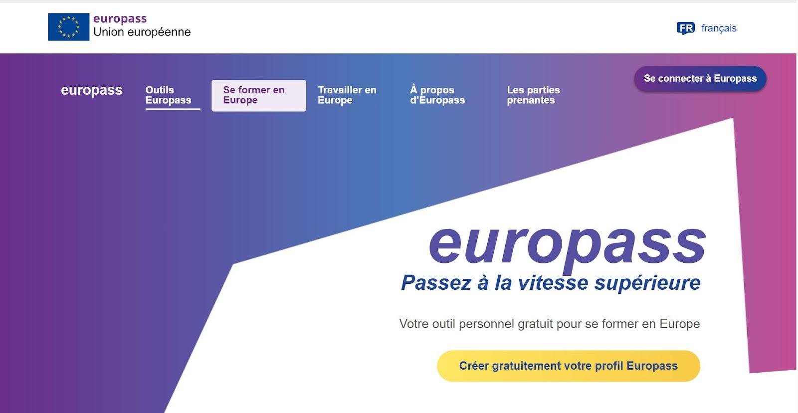 Fenêtre site officiel Europass