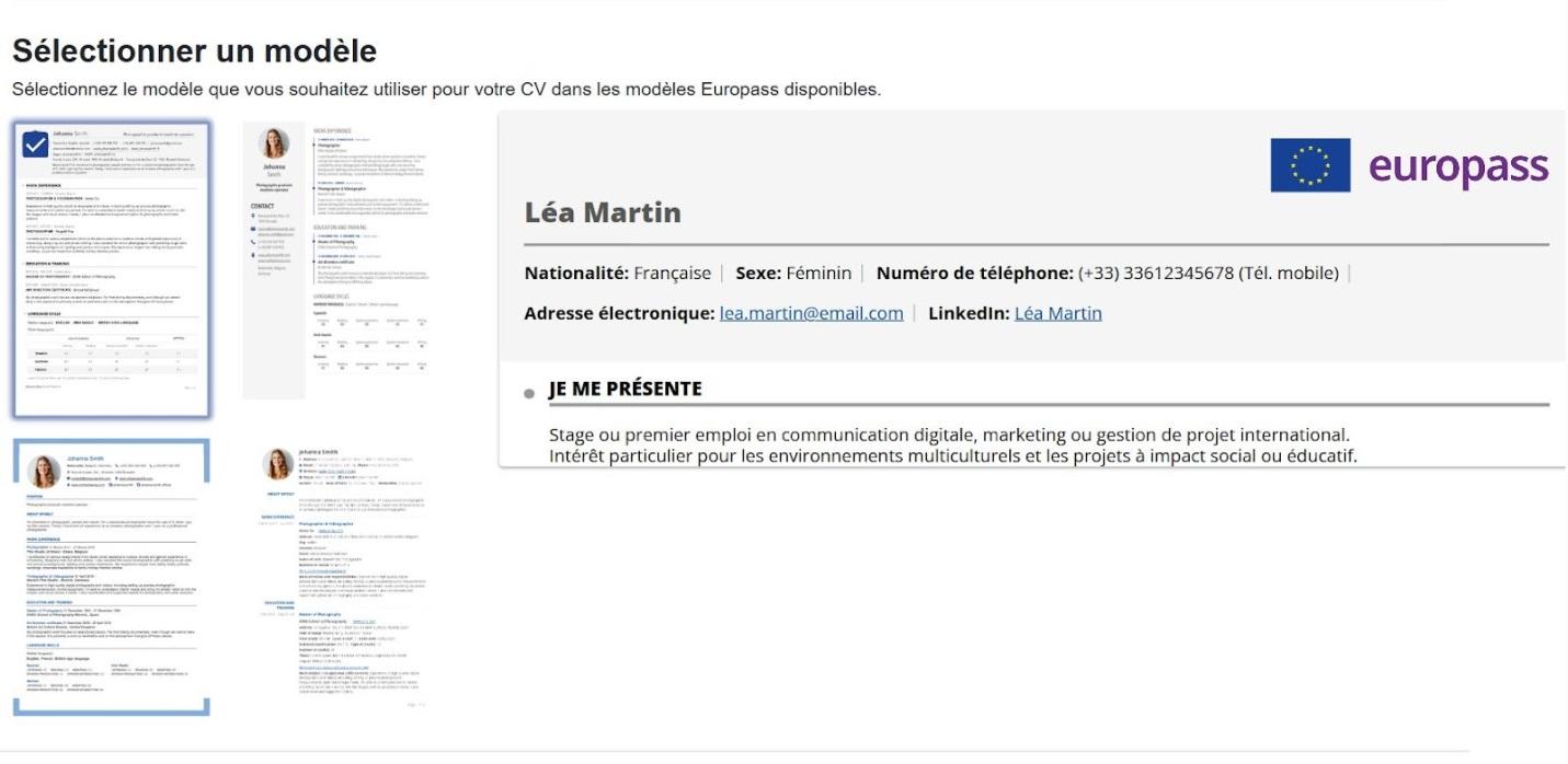 Personnalisation et présentation sur Europass