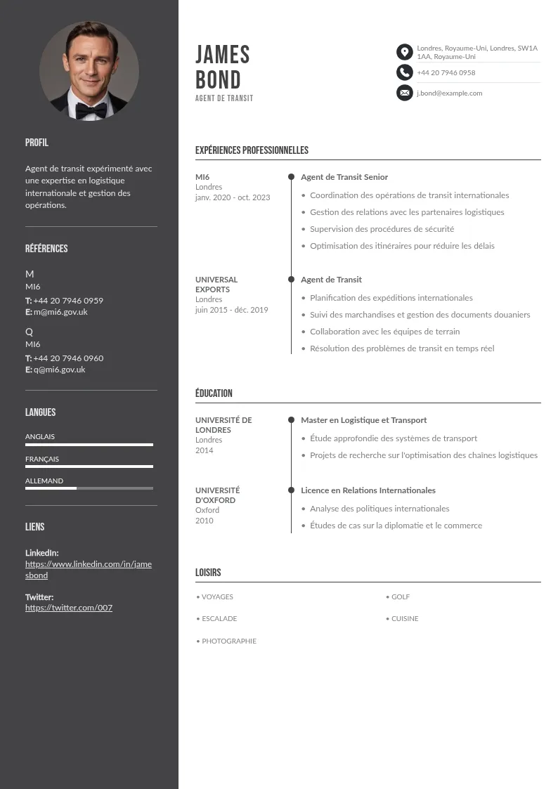 CV Exemple d’agent de transit : Guide et Conseils 2025