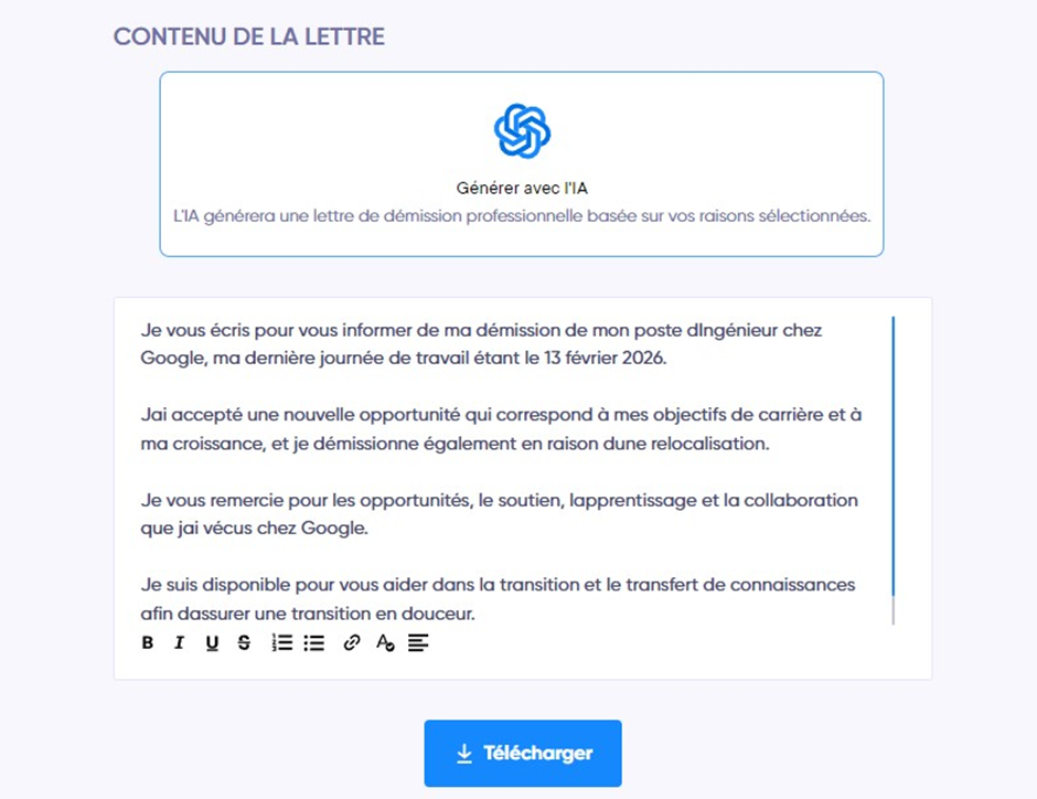 illustration du contenu IA d’une lettre de démission