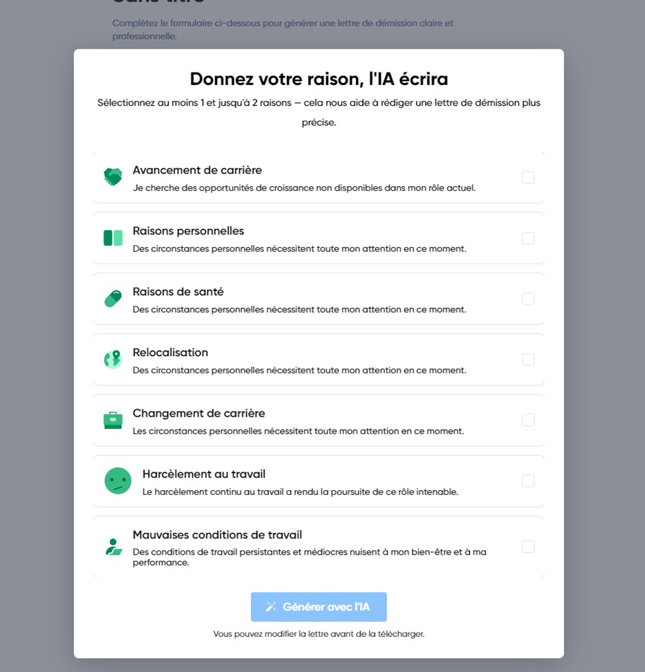 Illustration des raisons d’une démission