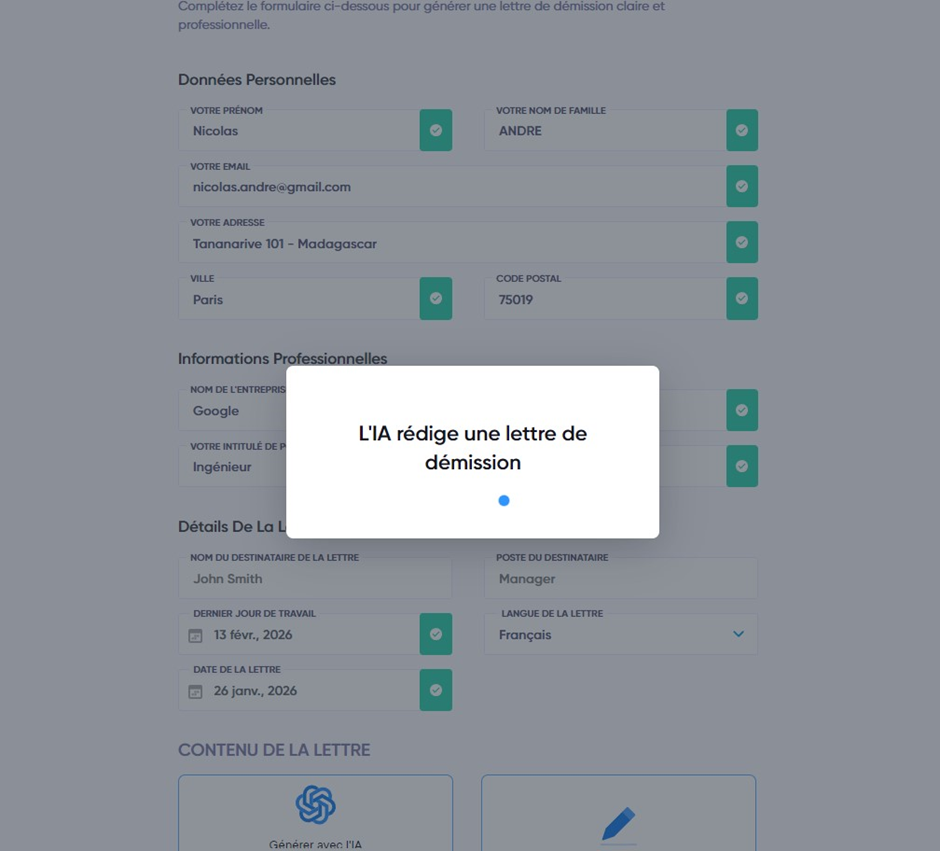 illustration de la rédaction d’une lettre de démission par IA